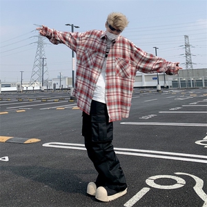 美式复古春夏季格子外套长袖衬衫男女宽松情侣休闲衬衣潮-CS045图片