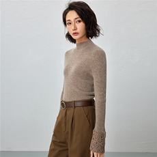 2025秋冬百搭时尚简约手工袖花针织衫，女装羊毛衫，邦太羊绒