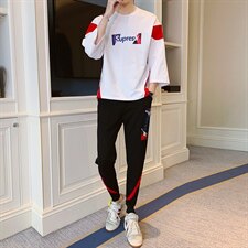 新款青少年夏季短袖T恤九分裤宽松2021套装男F09P68，男装套装，电商A086