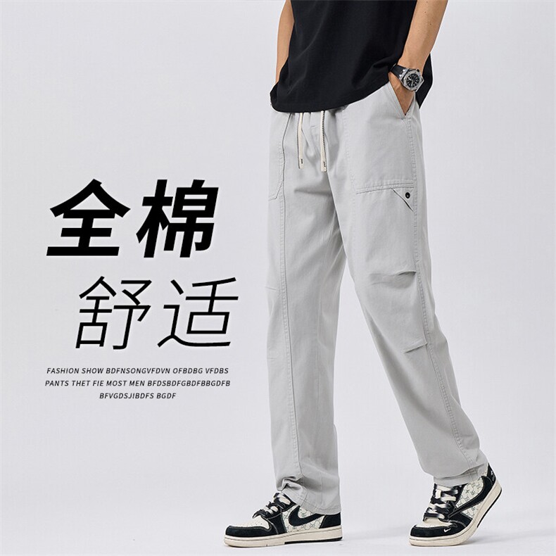 2025休闲裤男夏季美式潮牌宽松工装裤潮流阔腿纯棉直筒裤M503-P45图片