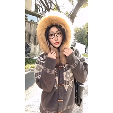 重磅北极绒座山雕大毛毛领毛衣外套冬美式复古休闲慵懒风针织开衫，男装针织衫/毛衣，电商A486