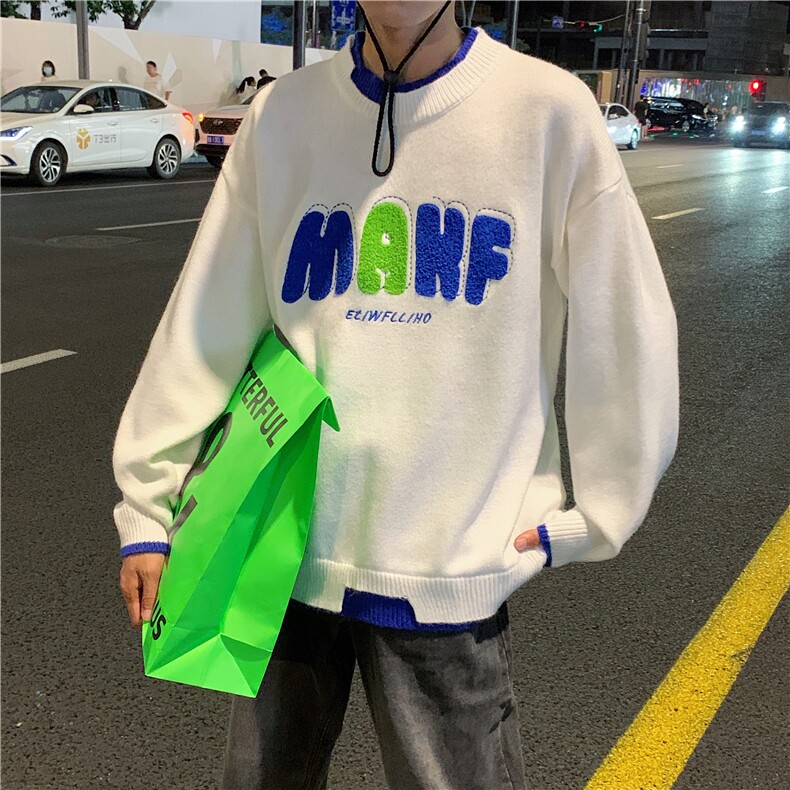 秋冬情侣款新款针织衫圆领毛衣男装港风宽松外套X5552-P75控89,男装针织衫/毛衣,电商A061-1