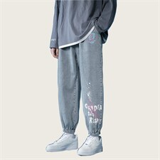 2023春季喷漆涂鸦印花牛仔束脚裤货号K579P55，男装牛仔裤，电商A063