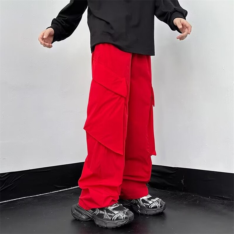 美式复古街头机能红色工装裤男女潮牌高街多口袋休闲裤SE65P33,男装休闲裤,星座1116-2