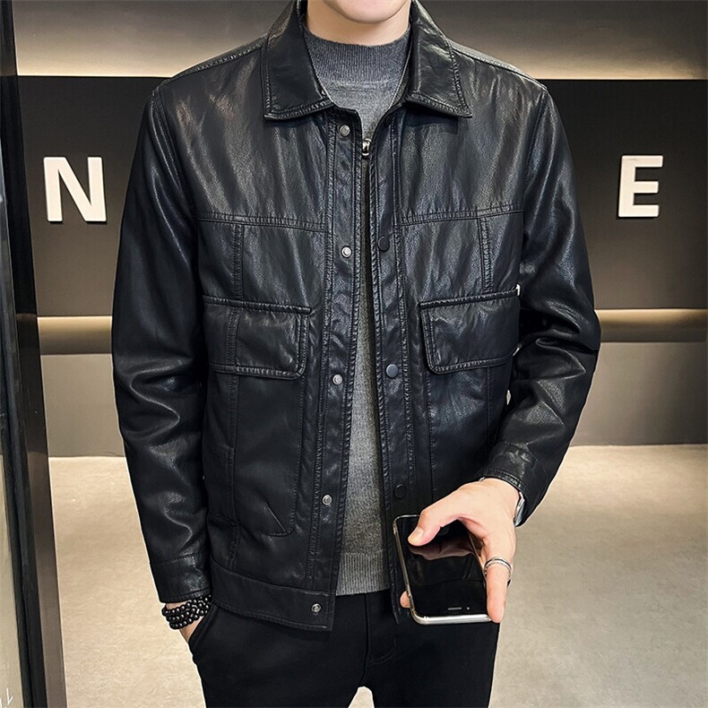 皮衣男春季2025新款休闲男士潮牌帅气机车外套A313-6828-P135,男装皮衣,电商A313