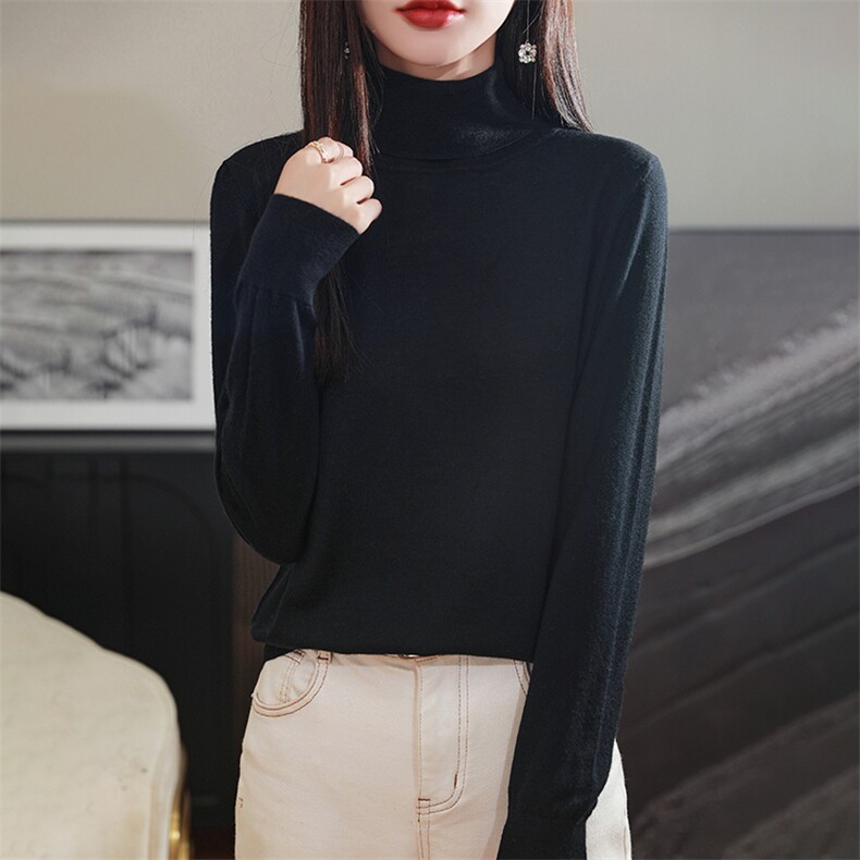 高翻领套头羊毛衫女2024秋冬装新款纯色长袖针织衫,女装羊毛衫,朝思羊绒
