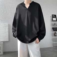 8XL-M长袖打底衫T恤V领针织体恤麦穗条卫衣加肥加大码TX3102特P35，男装T恤，电商B238