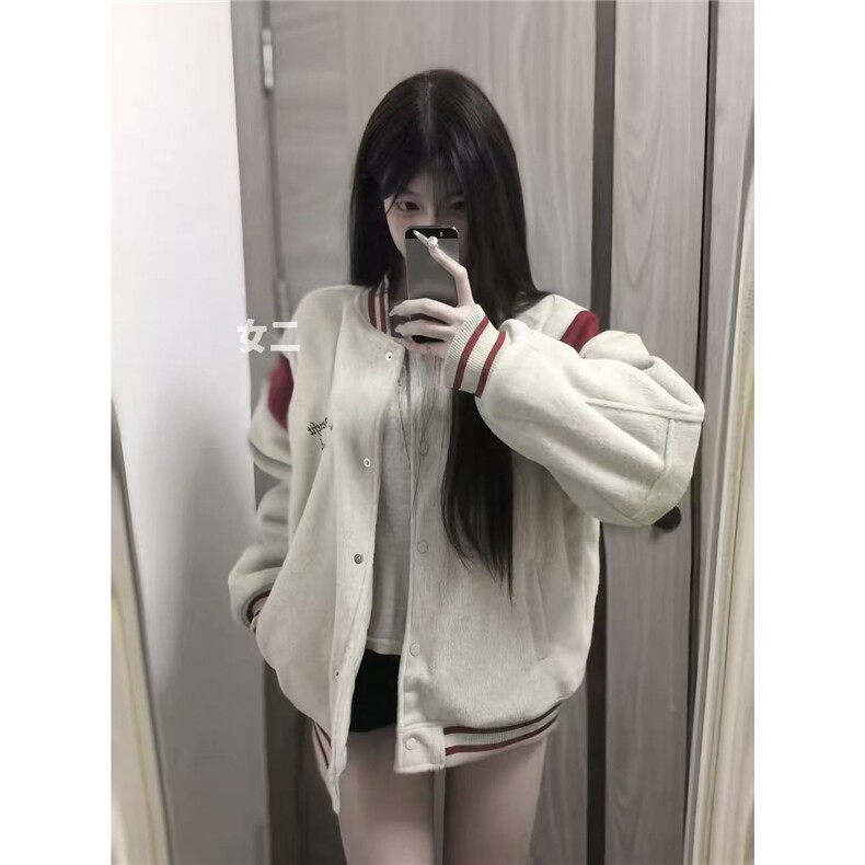 拼接撞色美式棒球服外套女春秋2025新款学生减龄宽松百搭上衣,女装短外套,星座506A