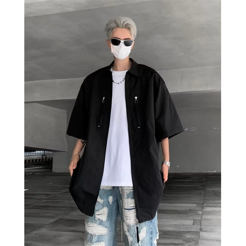 鱼骨隐形垫肩短袖衬衫设计感高级cleanfit街头风半袖衬衣,男装衬衫,星座716-2