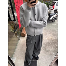 格雷系短宽boxy针织开衫秋冬重磅加厚男女miu系毛衣外套，男装针织衫/毛衣，星座506A