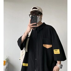 日系短袖衬衫男款夏薄款宽松休闲百搭衬衣凉感港风上衣LS2202P34，男装衬衫，星座1013-5