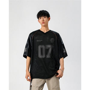 美式橄榄球透气球衣印花网面大码M-5XL短袖T恤男DX78027P39控65图片