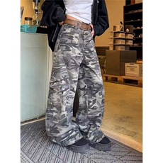 文艺潮流迷彩工装阔腿裤秋季宽松反腰头新款百搭时尚NZA393，男装牛仔裤，星座516A