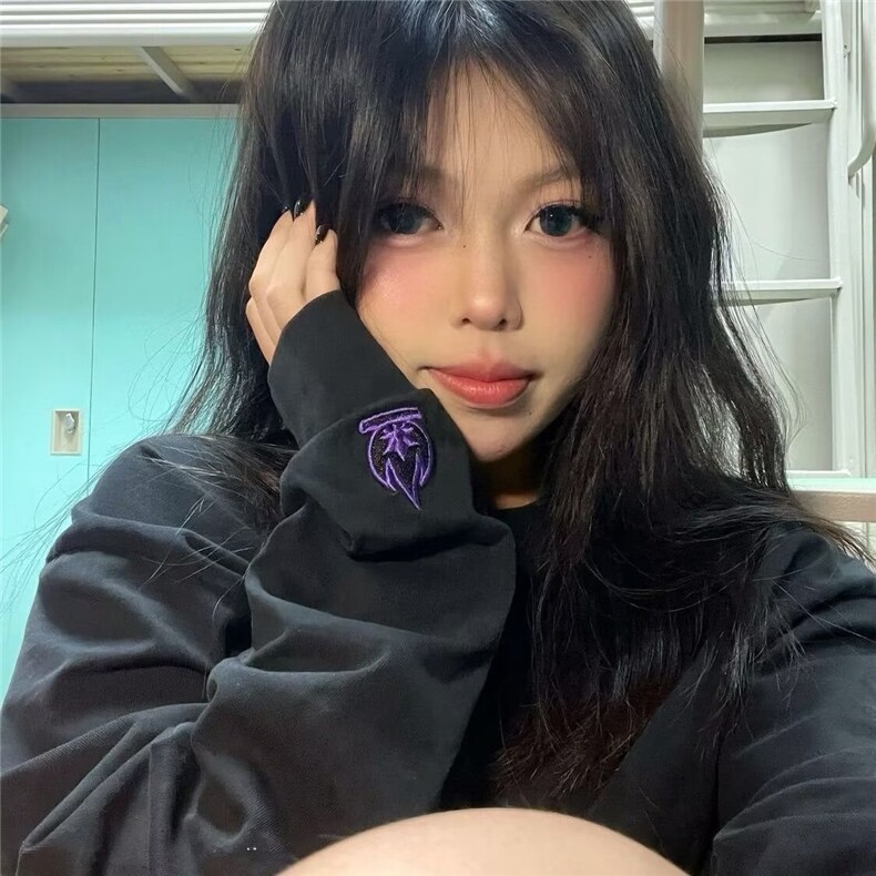 新款美式复古长袖t恤男女高街时尚潮流刺绣宽松百搭体恤,男装T恤,星座506A
