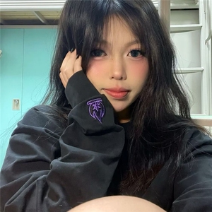 新款美式复古长袖t恤男女高街时尚潮流刺绣宽松百搭体恤图片