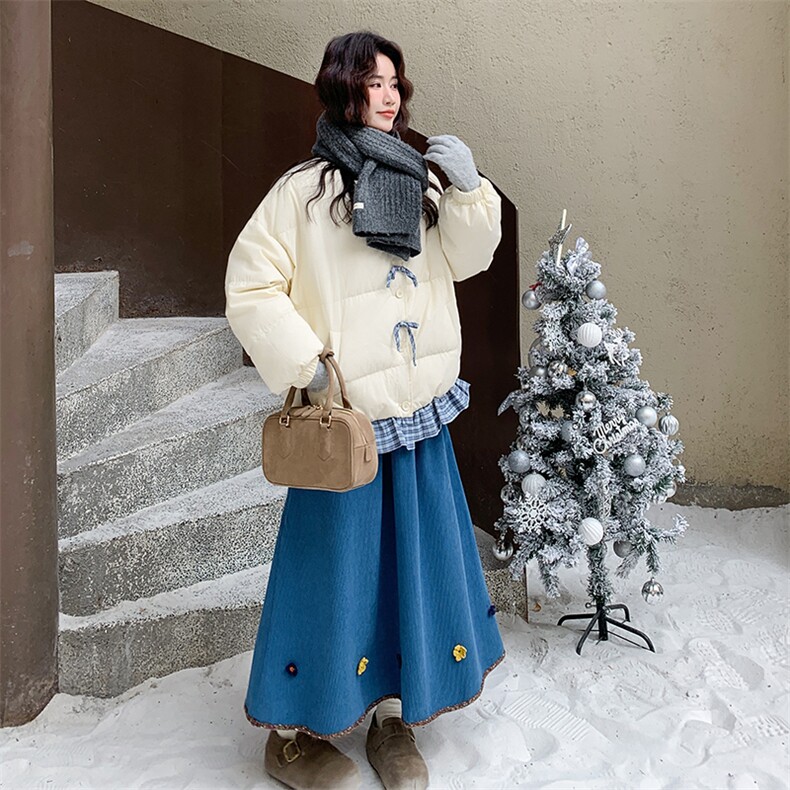 【】撞色花边配半裙羽绒服套装1281-P330-K498,女装套装/套裙,2C305