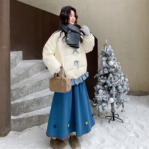 【】撞色花边配半裙羽绒服套装1281-P330-K498图片