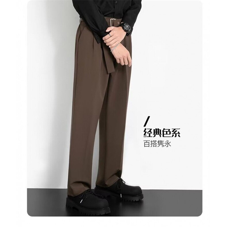 复古垂感冰丝西裤男女夏2026新款潮牌薄宽松休闲直筒裤~K5055,男装西裤,星座601-1
