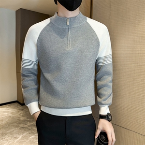 冬季店主风社会小伙痞帅半高领拼接针织衫301A-1/M96/P58图片