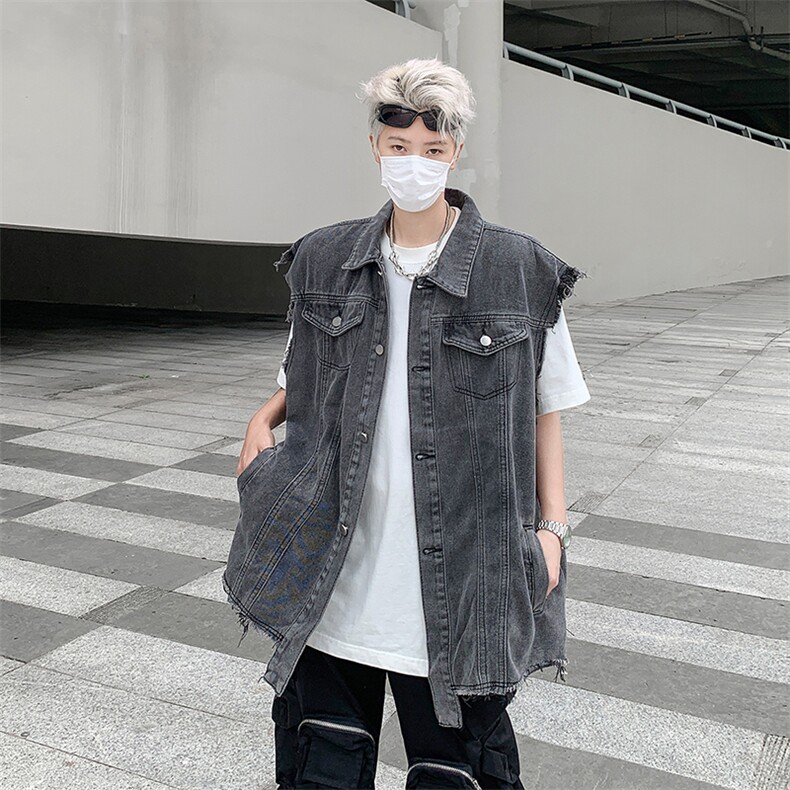 牛仔背心马甲外套男女款秋季日系宽松工装复古马夹坎肩MJ20-P55,男装背心/马甲,星座308B-1