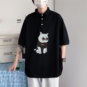 PL57044-P35 翻领短袖polo衫男大码胖子半袖t恤男有领保罗衫 模特图片