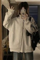2024秋季新款港风美式潮牌设计感条纹开衫立领卫衣男女ZW396-P80，男装卫衣，星座313A(原308A-2)