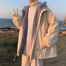 羊羔毛加绒加厚棉服外套男冬季棉衣百搭情侣连帽潮牌宽松棉袄，男装棉衣，星座302B-2