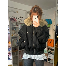 现货重磅boxy短款棉衣座山雕大毛毛领男女棉服水洗工装厚外套，男装棉衣，电商A443