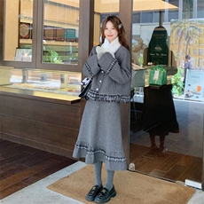 新款-加厚小香风法式格子拼接慵懒风套装190-5068-P220-K298，女装套装/套裙，2B190