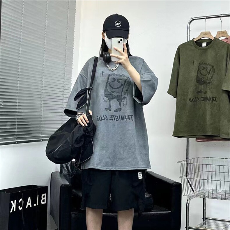 抖音 现货 夏季海绵宝宝烧花短袖体恤男女情侣上衣T122P38图片