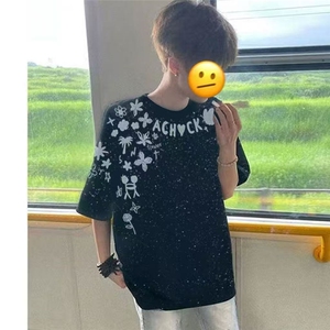 1506/Q50/P34美式满天星重磅复古纯棉短袖T恤夏季百搭短袖图片
