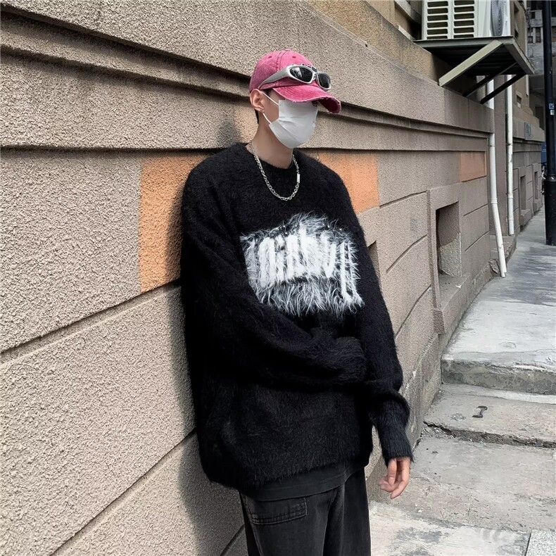 美式字母印花毛衣男冬季街头潮牌嘻哈宽松情侣针织衫P58,男装针织衫/毛衣,四季星座218-1