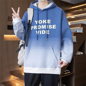 渐变连帽卫衣男春秋季休闲潮牌青少年套头上衣服宽松潮流帅气外套图片