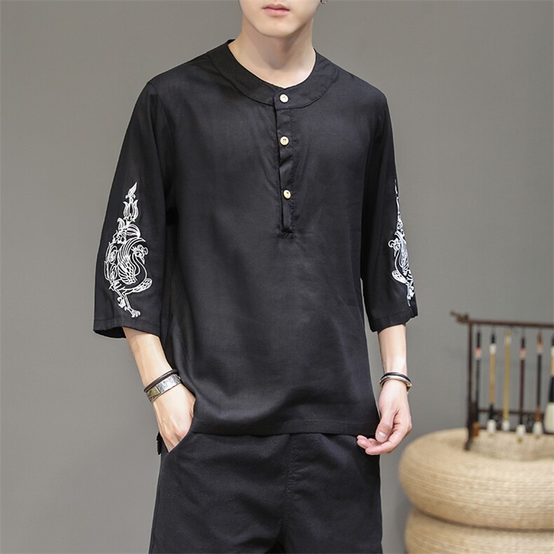 亚麻布夏季中国风汉服衬衫小立领刺绣大码差价QT4029-T2059-P55,男装衬衫,电商A021