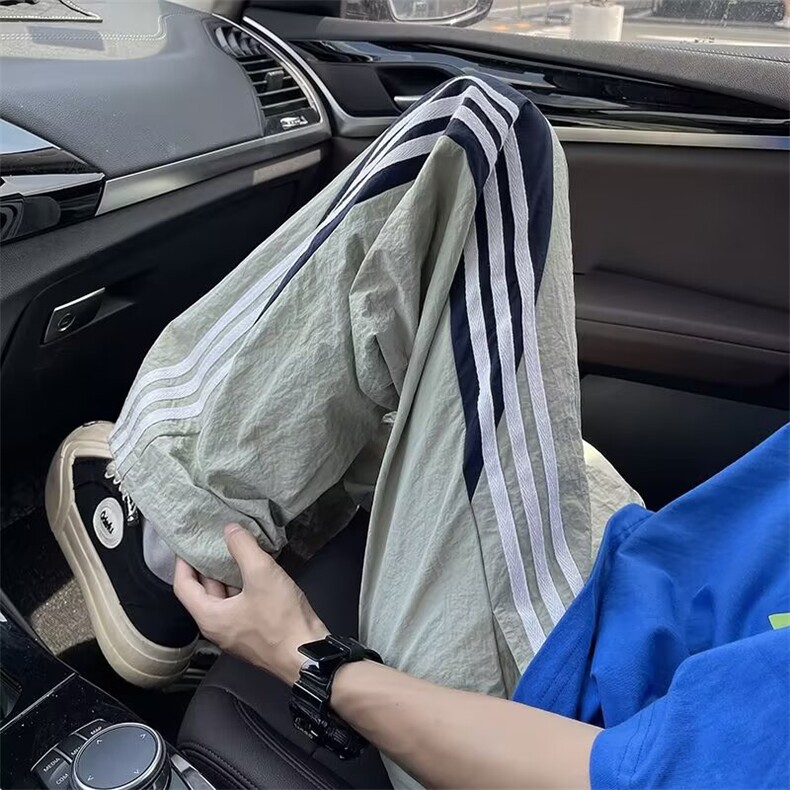 多巴胺速干裤子男夏季薄三条杠宽松直筒美式高街休闲裤AK606-p38,男装休闲裤,星座1008