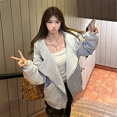 抖音得物品质26春装美式重磅结构斜拉链高领连帽卫衣开衫外套W61，女装短外套，电商A486