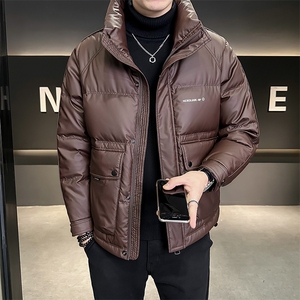 B353 8671 P140红2025年立领冬季新款男格纹皮料外套【非标】图片