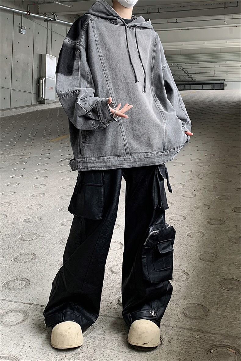 美式复古做旧拼接牛仔卫衣连帽外套潮牌欧美街头vint机车服男街景,男装卫衣,星座505-2（原电商A260-1)
