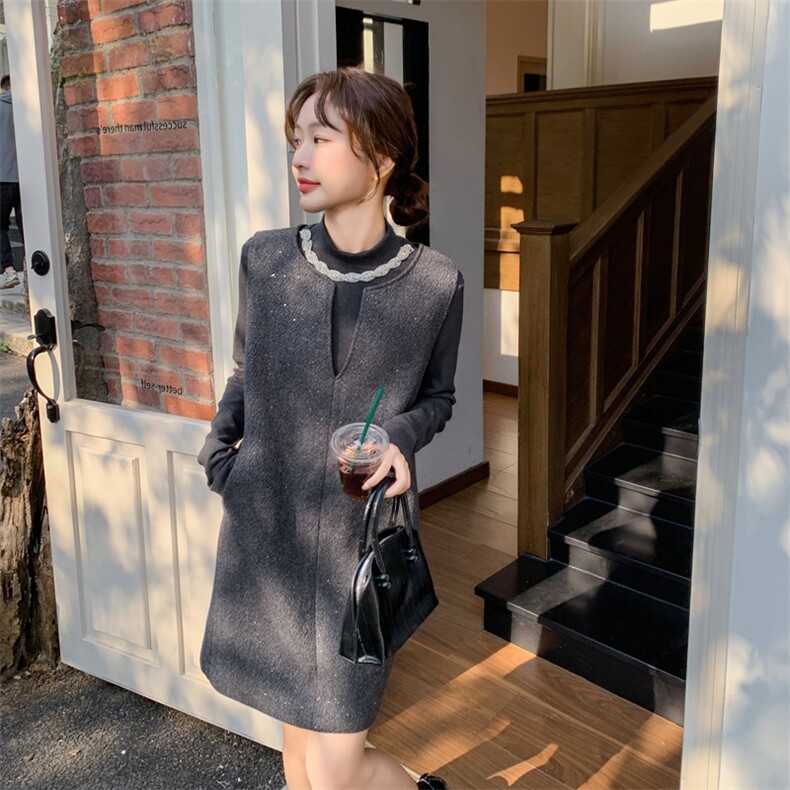 韩版气质小香风背心裙套装女2025春秋季新款复古显瘦连衣裙两件套,女装套装/套裙,多米2-075