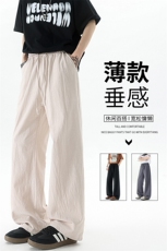 休闲裤女肌理长裤慵懒松弛感2025新款夏季松紧腰阔腿裤简约风，男装休闲裤，电商B312