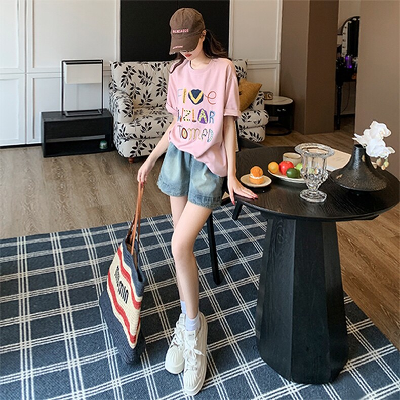 少女感休闲时尚运动套装女夏新款圆领字母印花上衣宽松短裤两件套,女装套装/套裙,江南