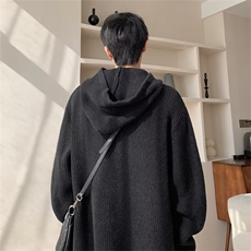 灰色毛衣男款冬季美式复古连帽针织衫高级感痞帅卫衣外套U84，男装针织衫/毛衣，星座506
