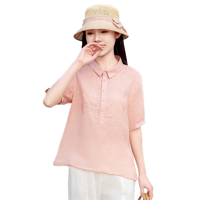 2026年夏季文艺风女短袖宽松亲肤透气苎麻,女装衬衫,江南依恋
