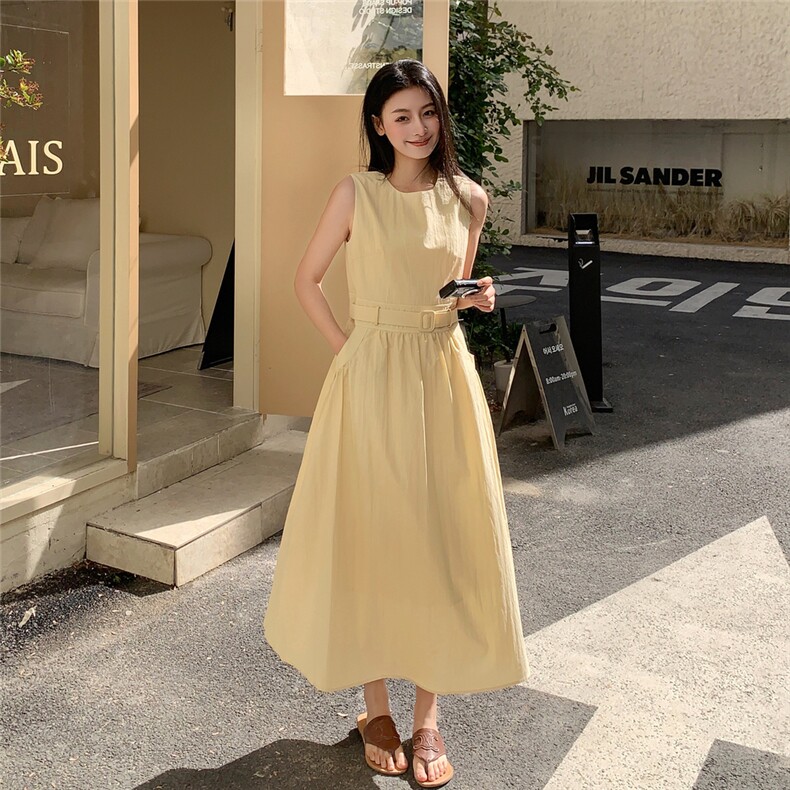 黄色设计感减龄收腰背心连衣裙女2025夏季新款甜酷轻熟风气质长裙,女装连衣裙,2C218