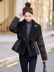 气质大翻领羽绒服2025年冬季新款小个子洋气减龄超好看短款外套，女装羽绒服，拾衣