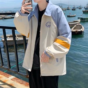 秋季新款夹克男士潮流笑脸印花外套港风超火撞色上衣W1079-P49图片