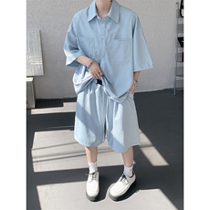 现货TZ25113-P52特控88大码夏季冰感顺滑纯色套装，男装休闲套装，电商D232