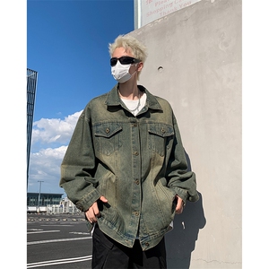 美式复古做旧牛仔外套男女宽松潮牌秋季休闲夹克上衣88466-p60图片