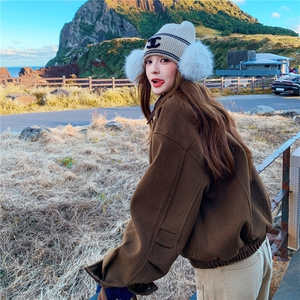 简约美拉德咖色毛呢外套女2025年冬季高级感韩版百搭复古翻领外套图片