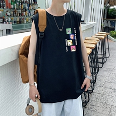 ！港风2023夏季无袖背心男加肥加大码宽松短袖T恤男BX268-P20，男装背心/马甲，电商B371